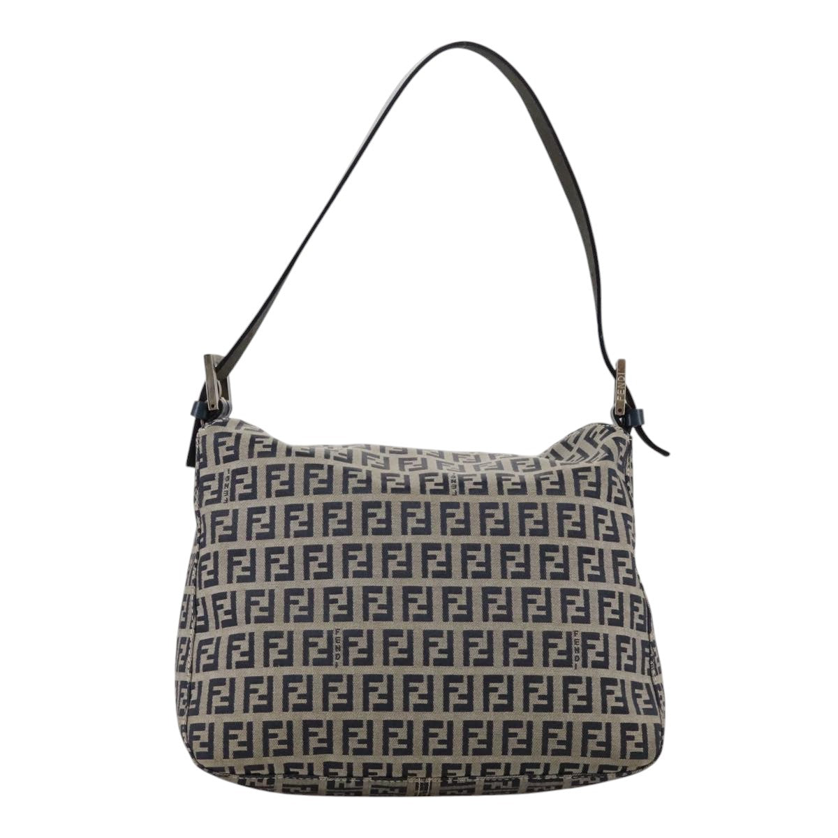 FENDI Zucchino Canvas Mamma Baguette Shoulder Bag Navy Silverki5282
