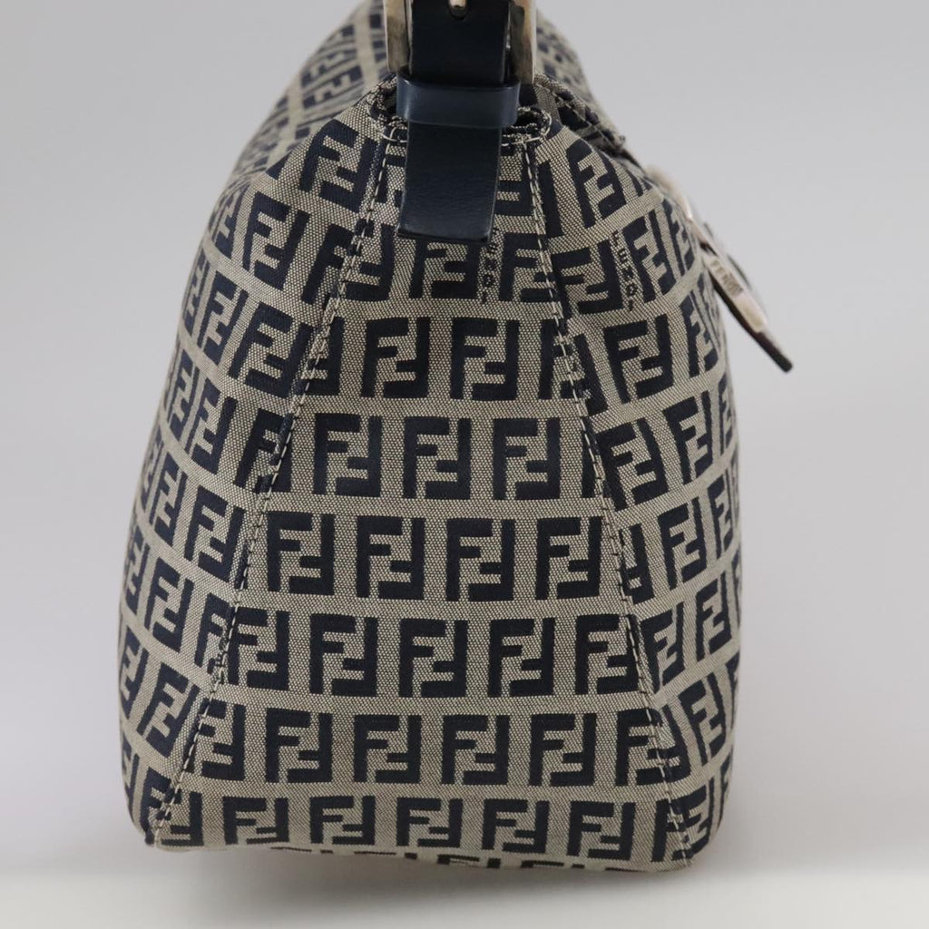FENDI Zucchino Canvas Mamma Baguette Shoulder Bag Navy Silverki5282