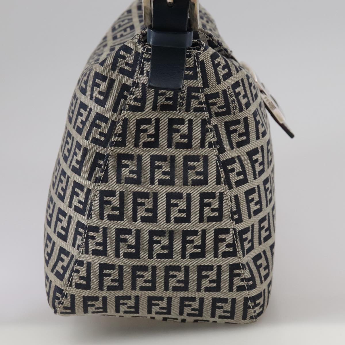 FENDI Zucchino Canvas Mamma Baguette Shoulder Bag Navy Silverki5282