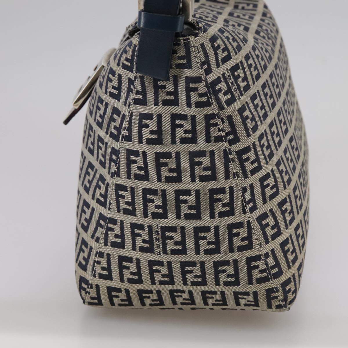 FENDI Zucchino Canvas Mamma Baguette Shoulder Bag Navy Silverki5282