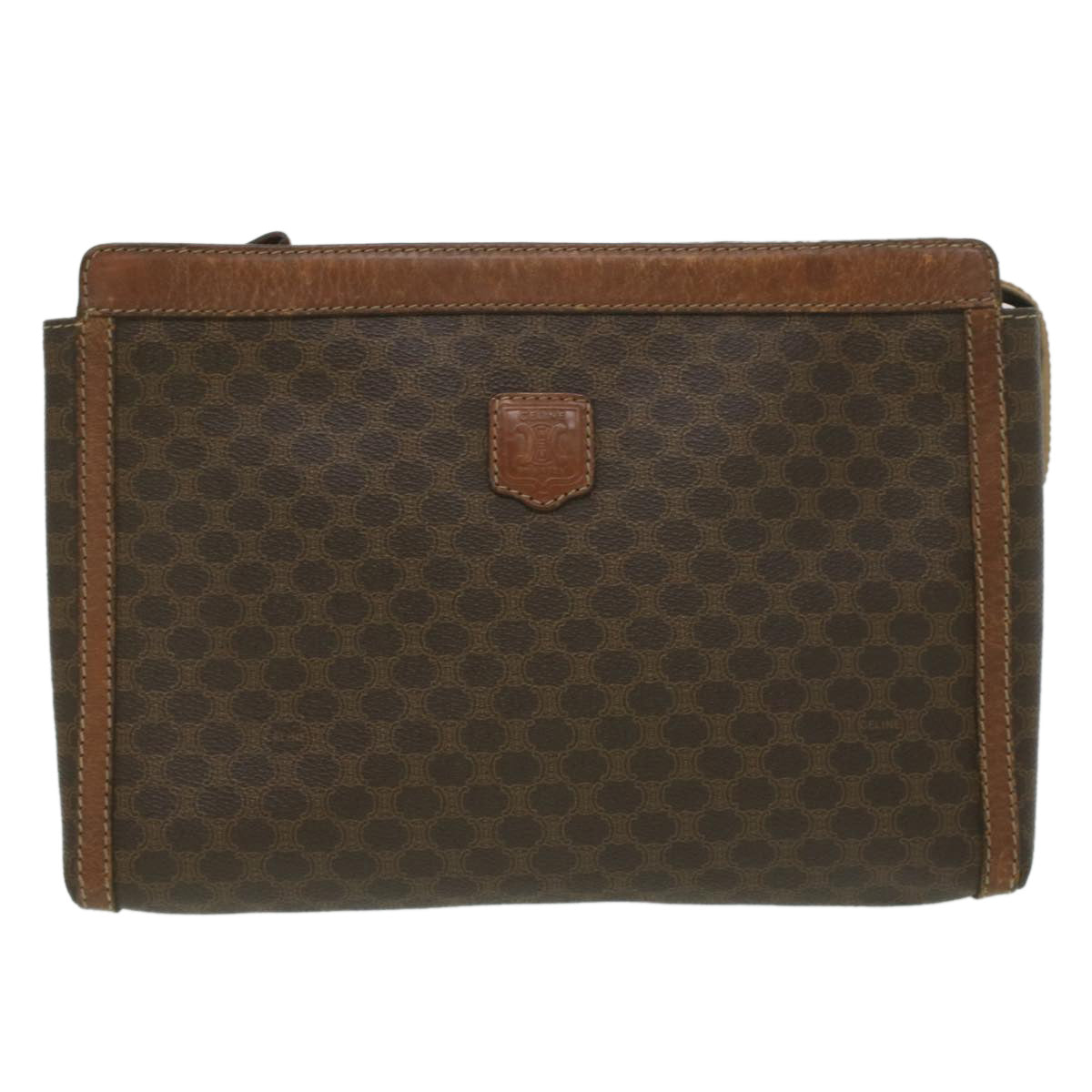 CELINE Macadam Canvas Coin Purse Clutch Bag PVC Leather 2Set Brown  kk159