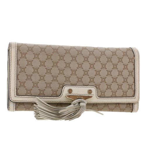 CELINE Macadam Canvas Long Wallet Leather Beige  kk176