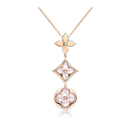 Louis Vuitton COLOR BLOSSOM LARIAT NECKLACE PINK GOLD WHITE MOTHER PEARL AND DIAMOND