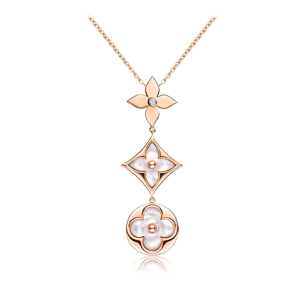 Louis Vuitton COLOR BLOSSOM LARIAT NECKLACE PINK GOLD WHITE MOTHER PEARL AND DIAMOND