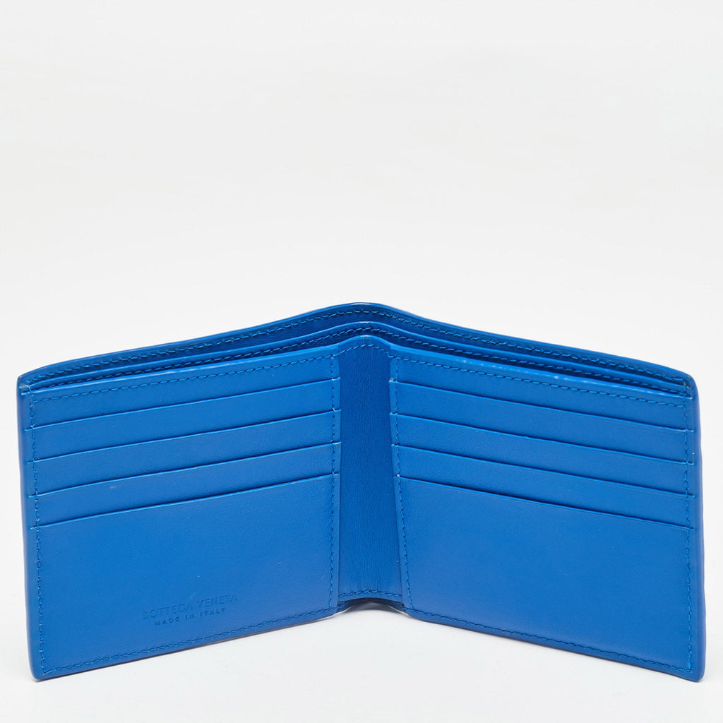 BOTTEGA VENETA Blue Intrecciato Leather Bifold Wallet