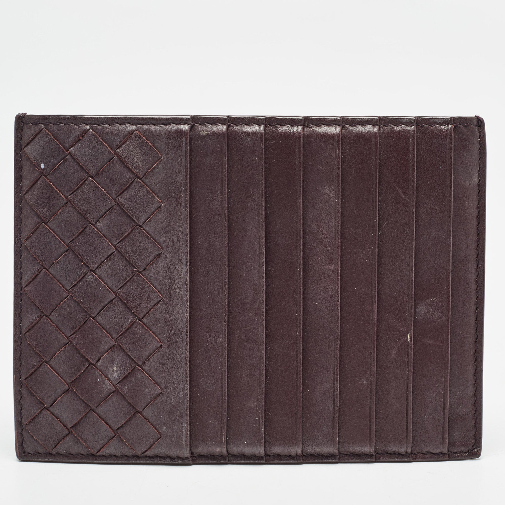 BOTTEGA VENETA Dark Burgundy Intrecciato Leather Card Holder