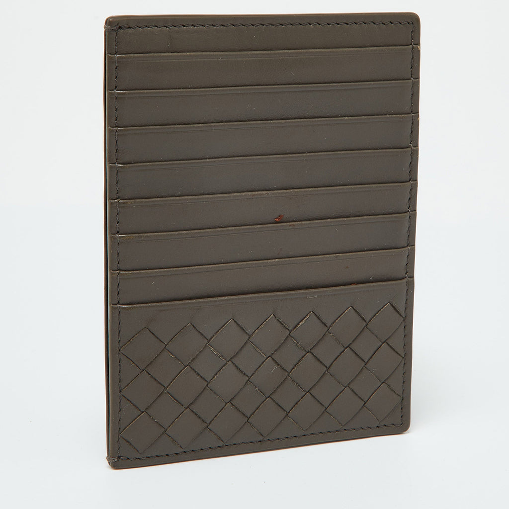 BOTTEGA VENETA Grey Intrecciato Leather Zip Card Holder