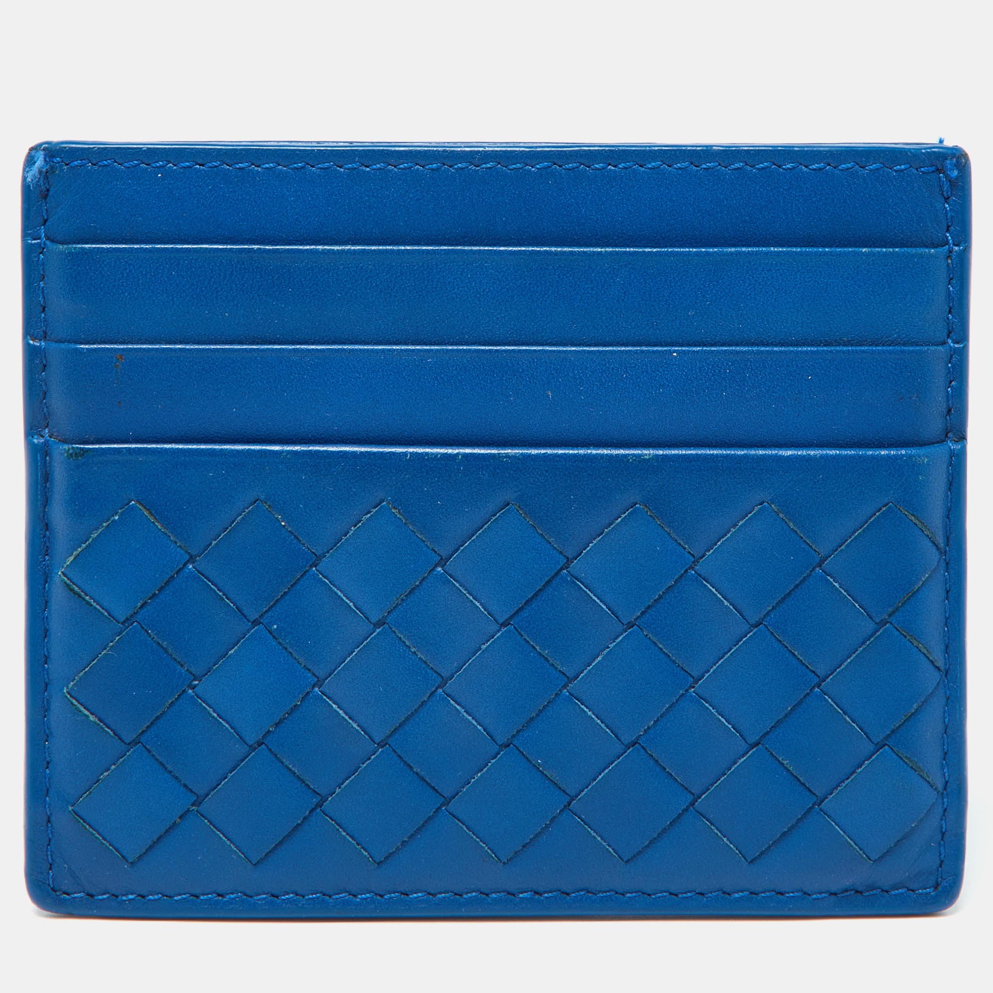 BOTTEGA VENETA Blue Intrecciato Leather Card Holder
