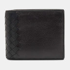 BOTTEGA VENETA Black Intrecciato Karung and Leather Bifold Wallet