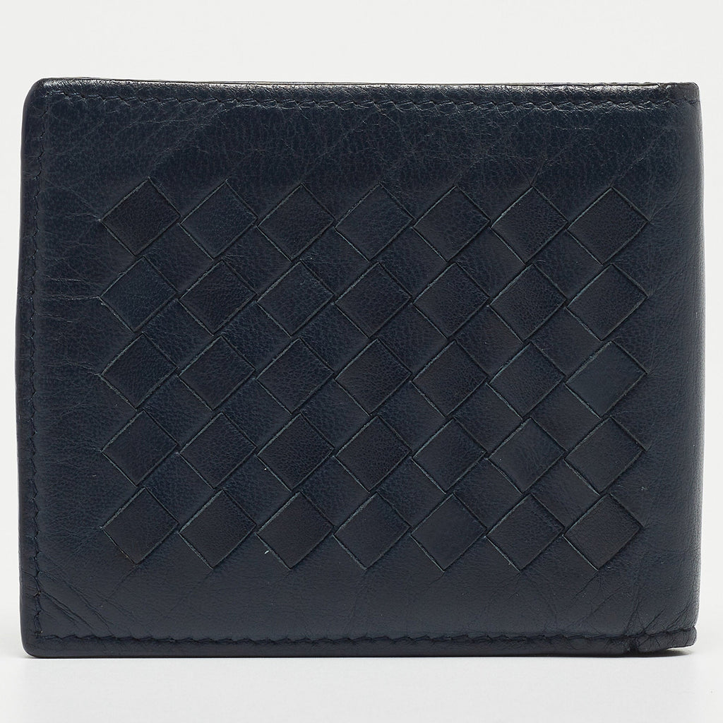 BOTTEGA VENETA Blue Intrecciato Leather Bifold Wallet