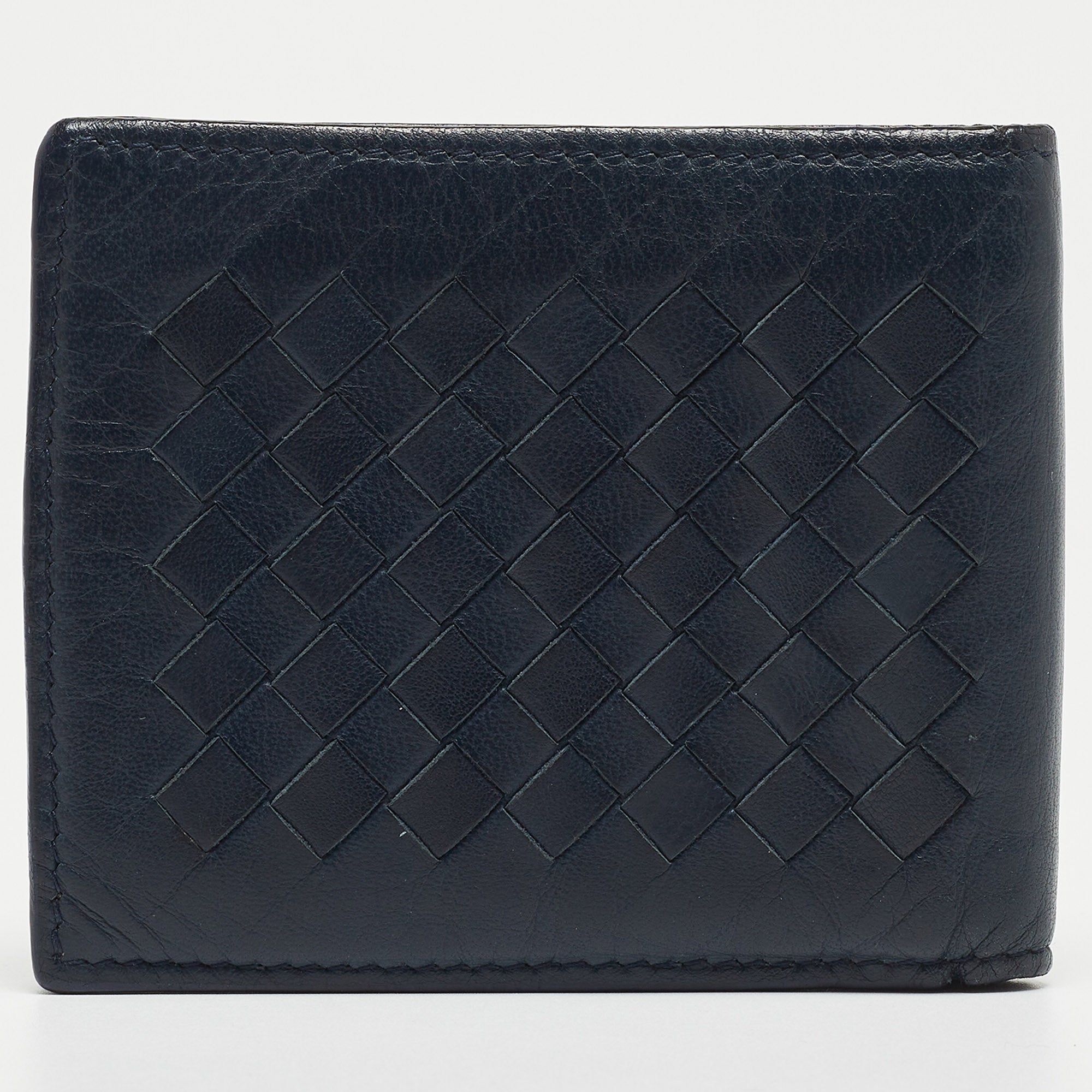 BOTTEGA VENETA Blue Intrecciato Leather Bifold Wallet