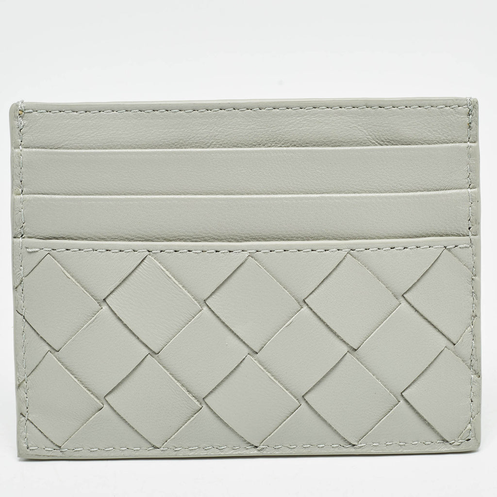BOTTEGA VENETA Light Grey Intrecciato Leather Card Holder