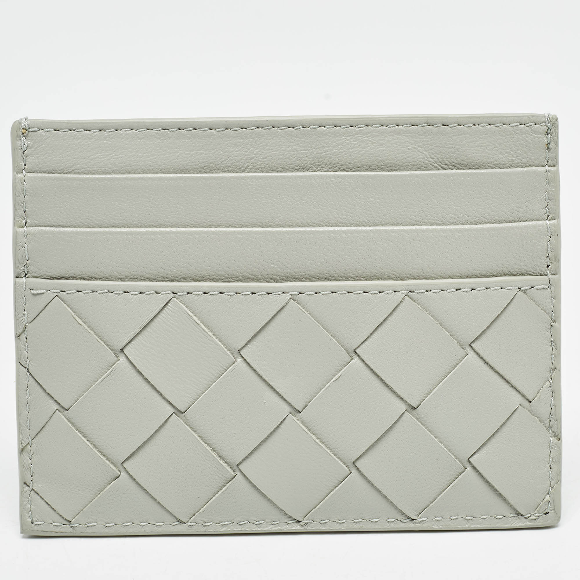 BOTTEGA VENETA Light Grey Intrecciato Leather Card Holder