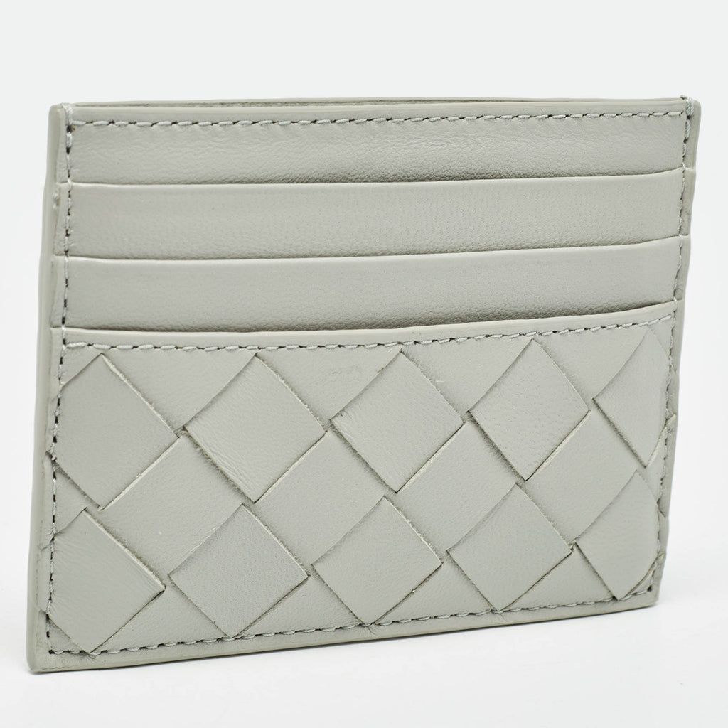 BOTTEGA VENETA Light Grey Intrecciato Leather Card Holder
