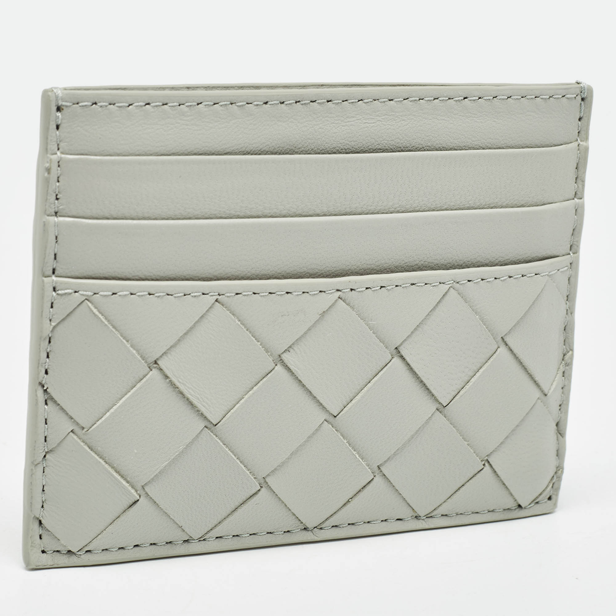 BOTTEGA VENETA Light Grey Intrecciato Leather Card Holder