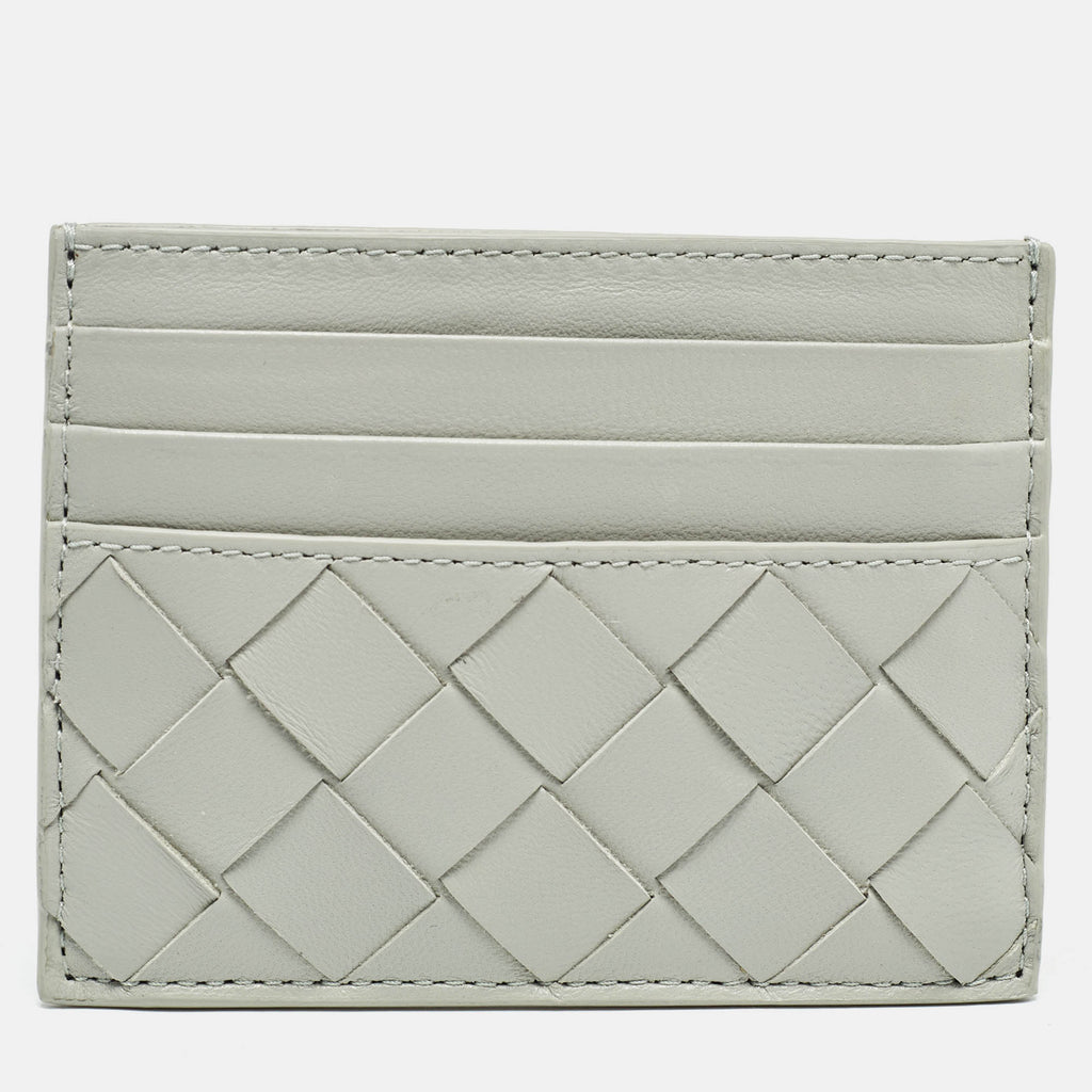 BOTTEGA VENETA Light Grey Intrecciato Leather Card Holder