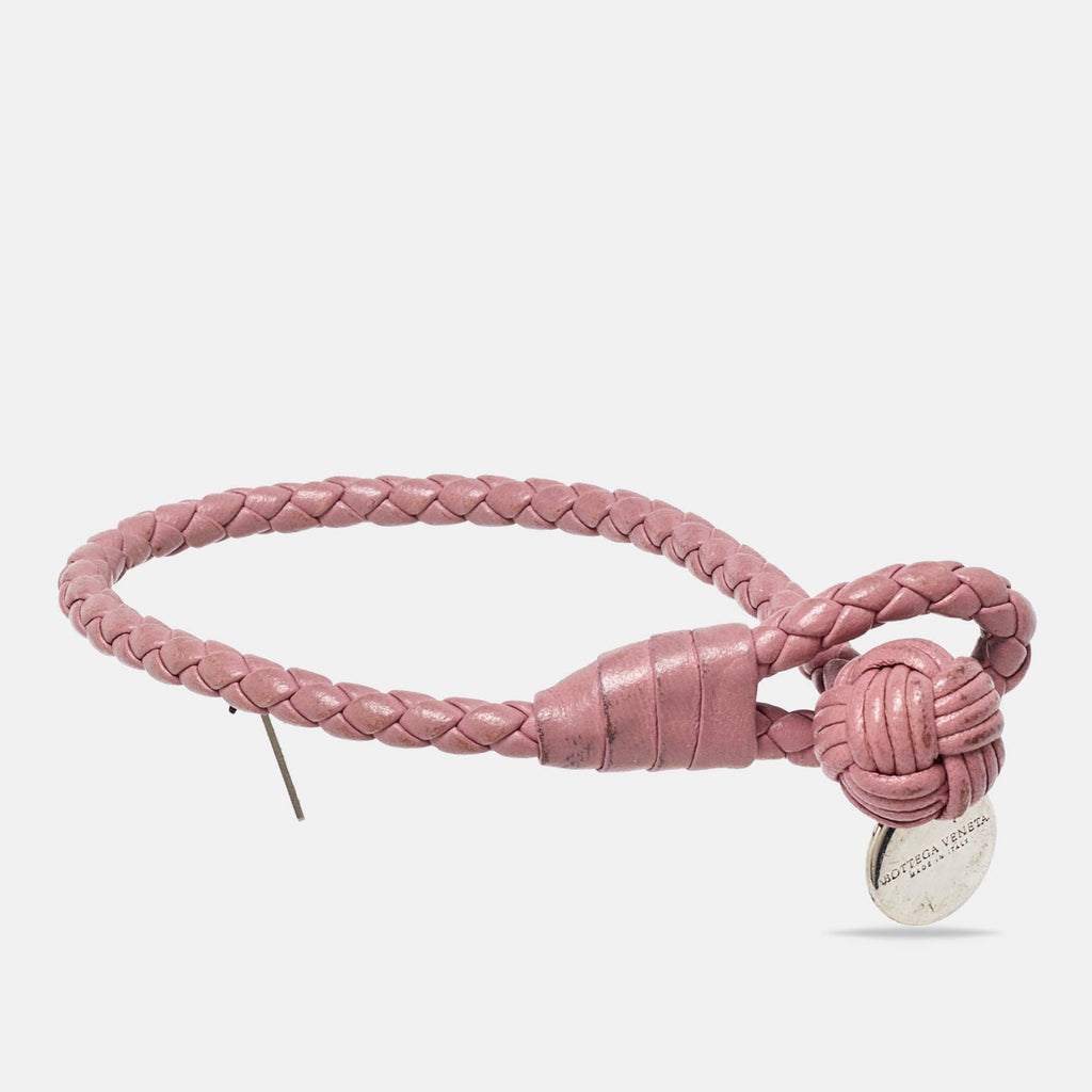 BOTTEGA VENETA Intrecciato Leather Silver Tone Bracelet