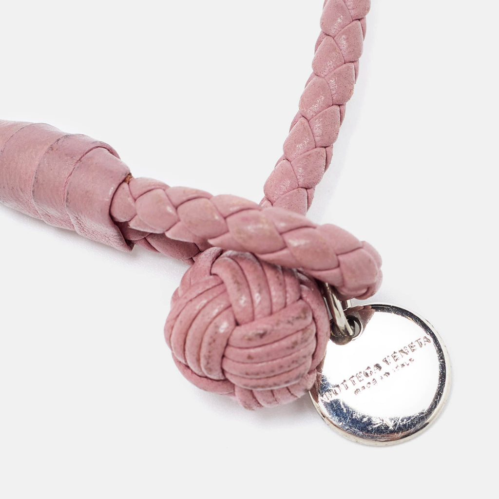 BOTTEGA VENETA Intrecciato Leather Silver Tone Bracelet