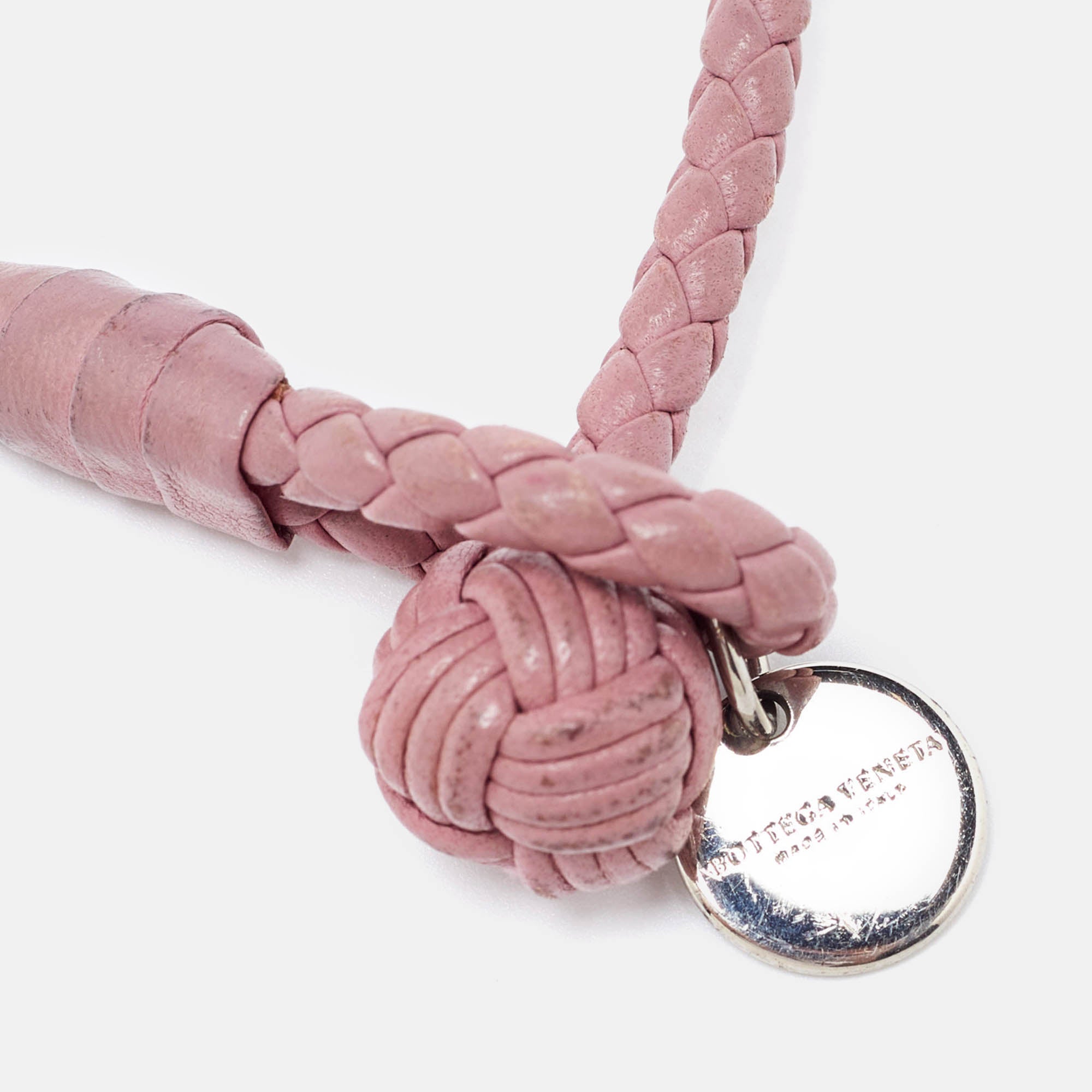 BOTTEGA VENETA Intrecciato Leather Silver Tone Bracelet