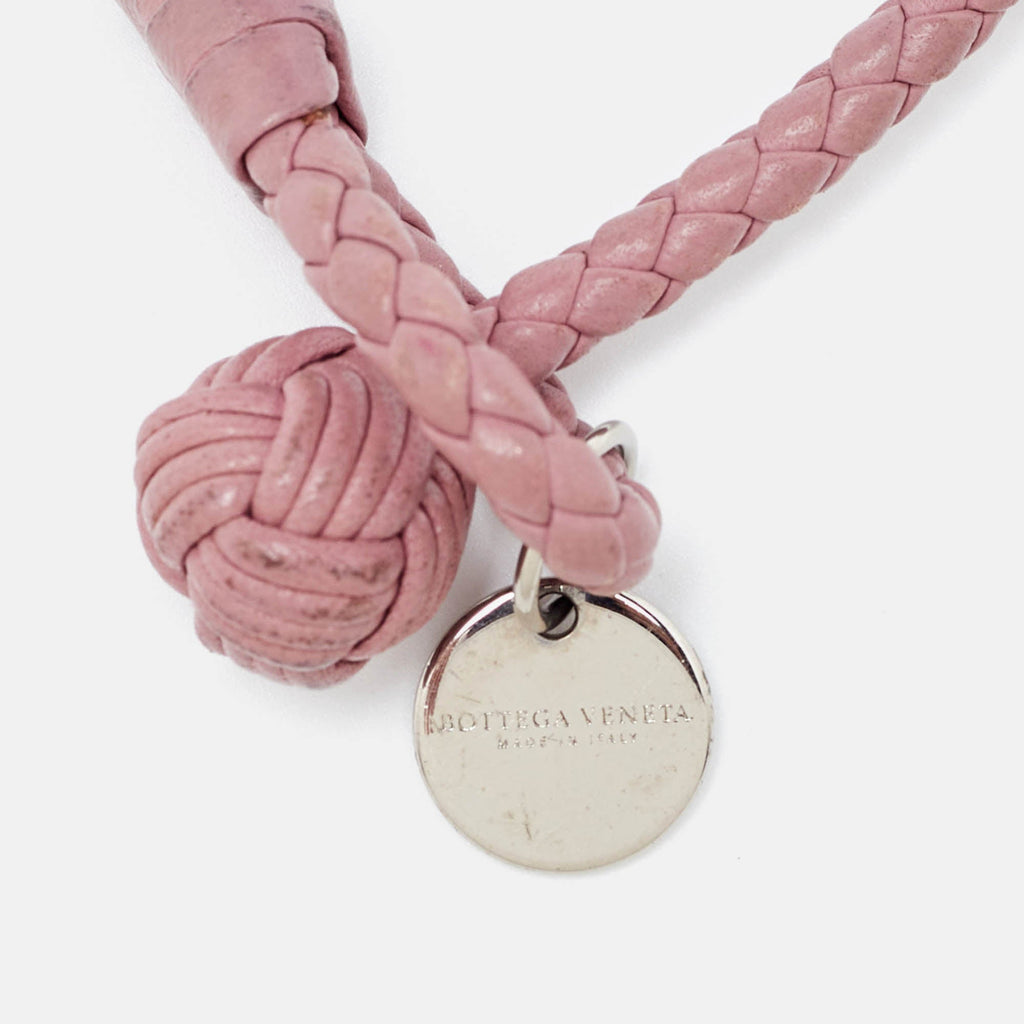 BOTTEGA VENETA Intrecciato Leather Silver Tone Bracelet