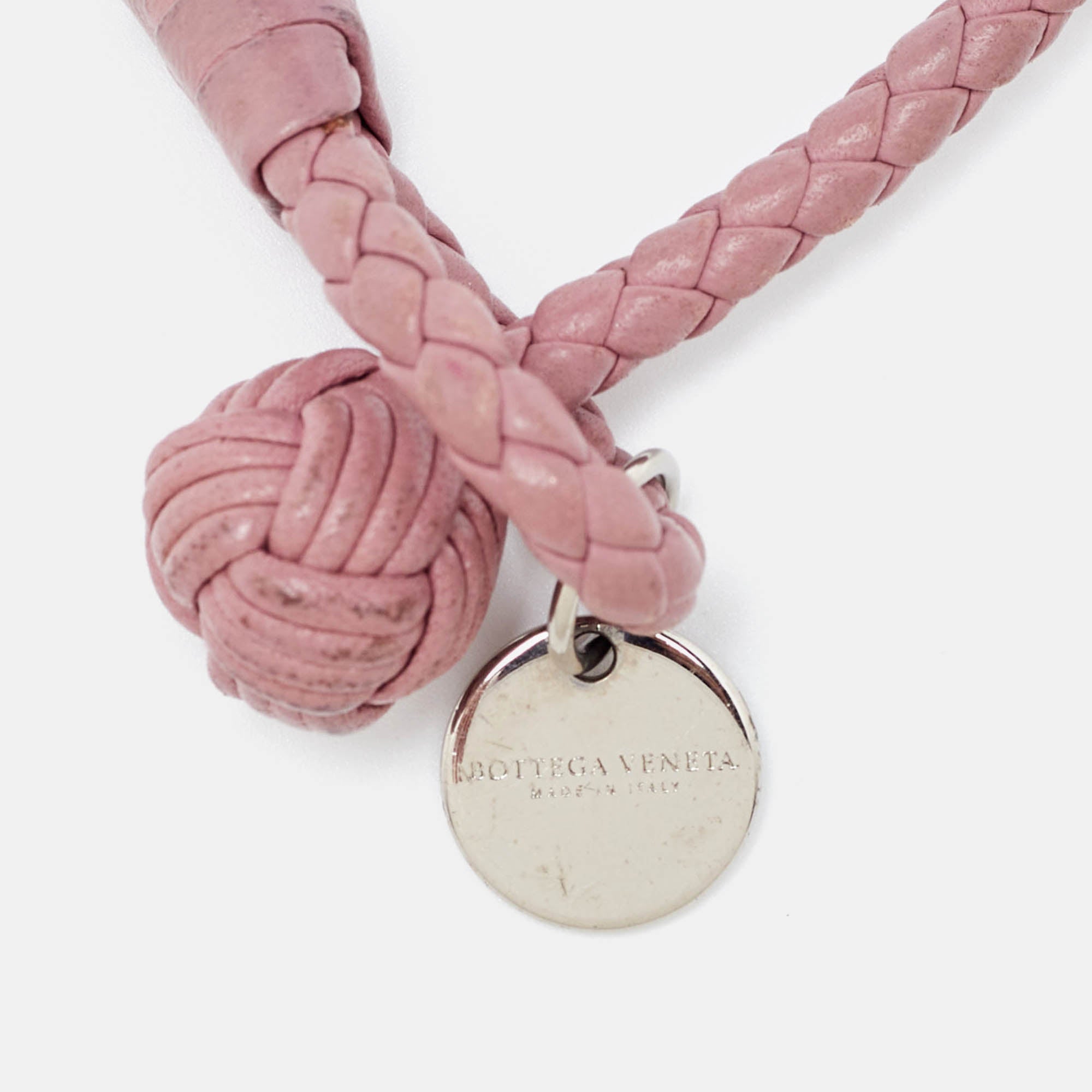 BOTTEGA VENETA Intrecciato Leather Silver Tone Bracelet