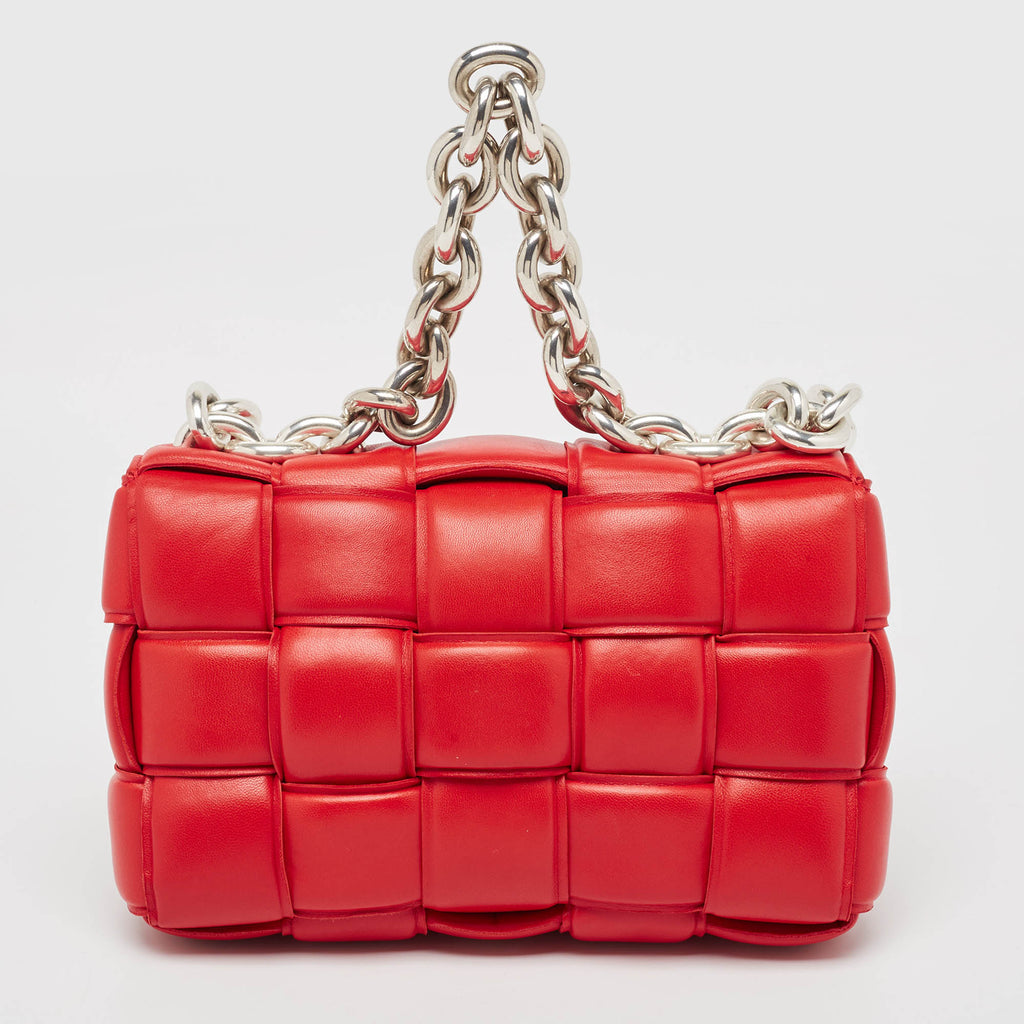 BOTTEGA VENETA Red Padded Leather Chain Cassette Shoulder Bag