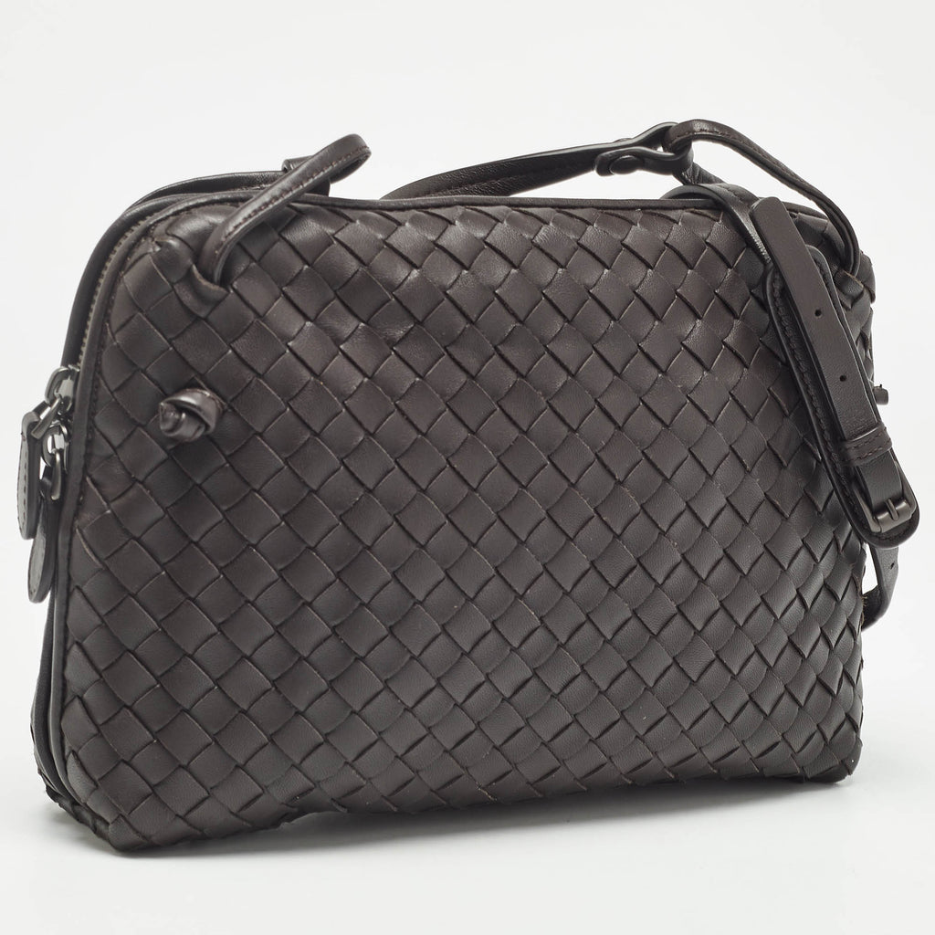 BOTTEGA VENETA Dark Brown Intrecciato Leather Nodini Crossbody Bag