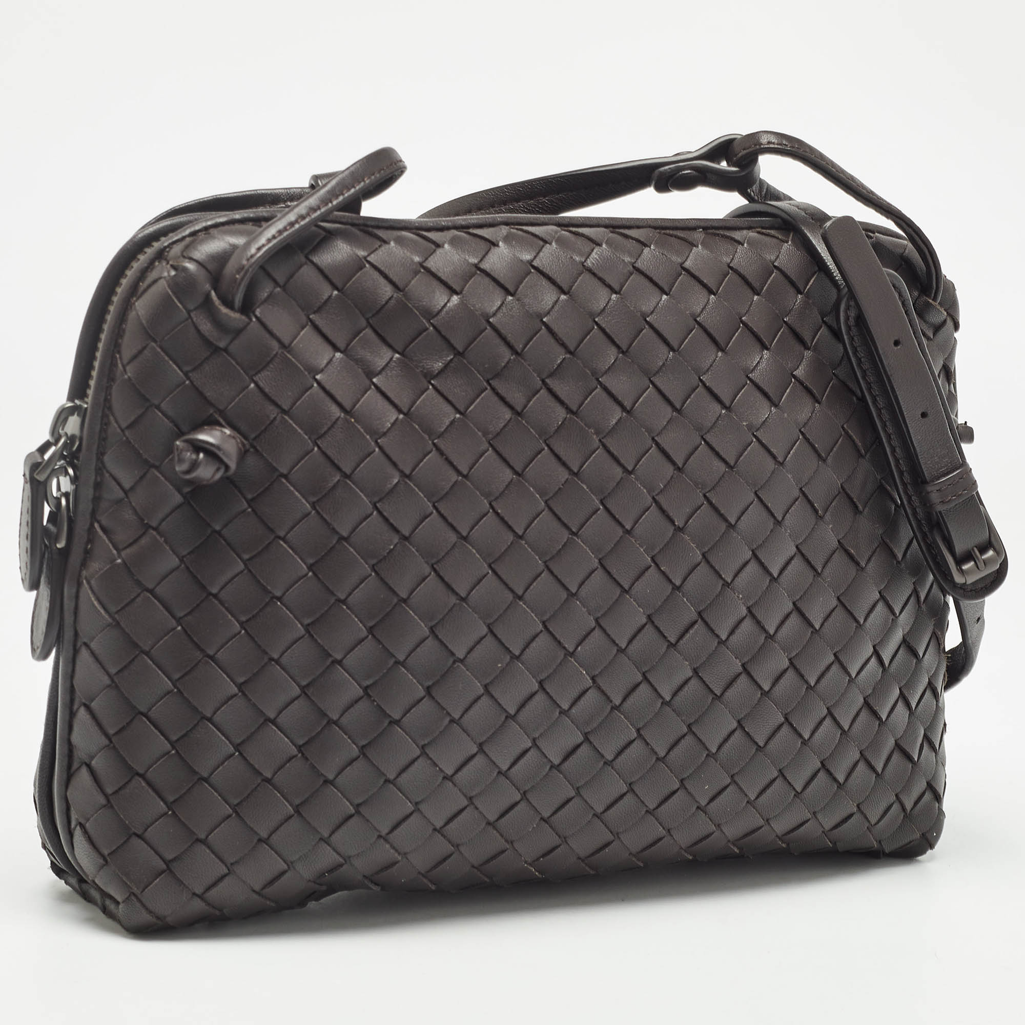 BOTTEGA VENETA Dark Brown Intrecciato Leather Nodini Crossbody Bag