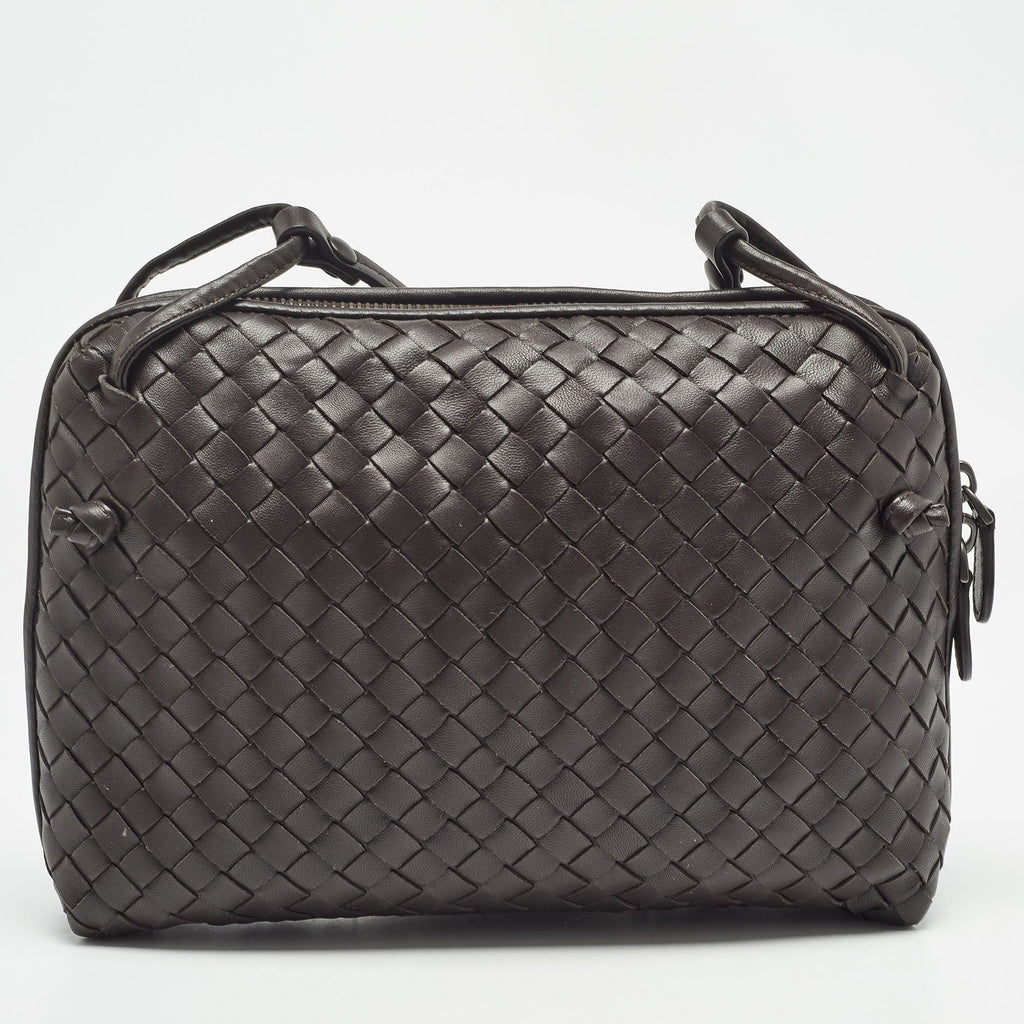 BOTTEGA VENETA Dark Brown Intrecciato Leather Nodini Crossbody Bag