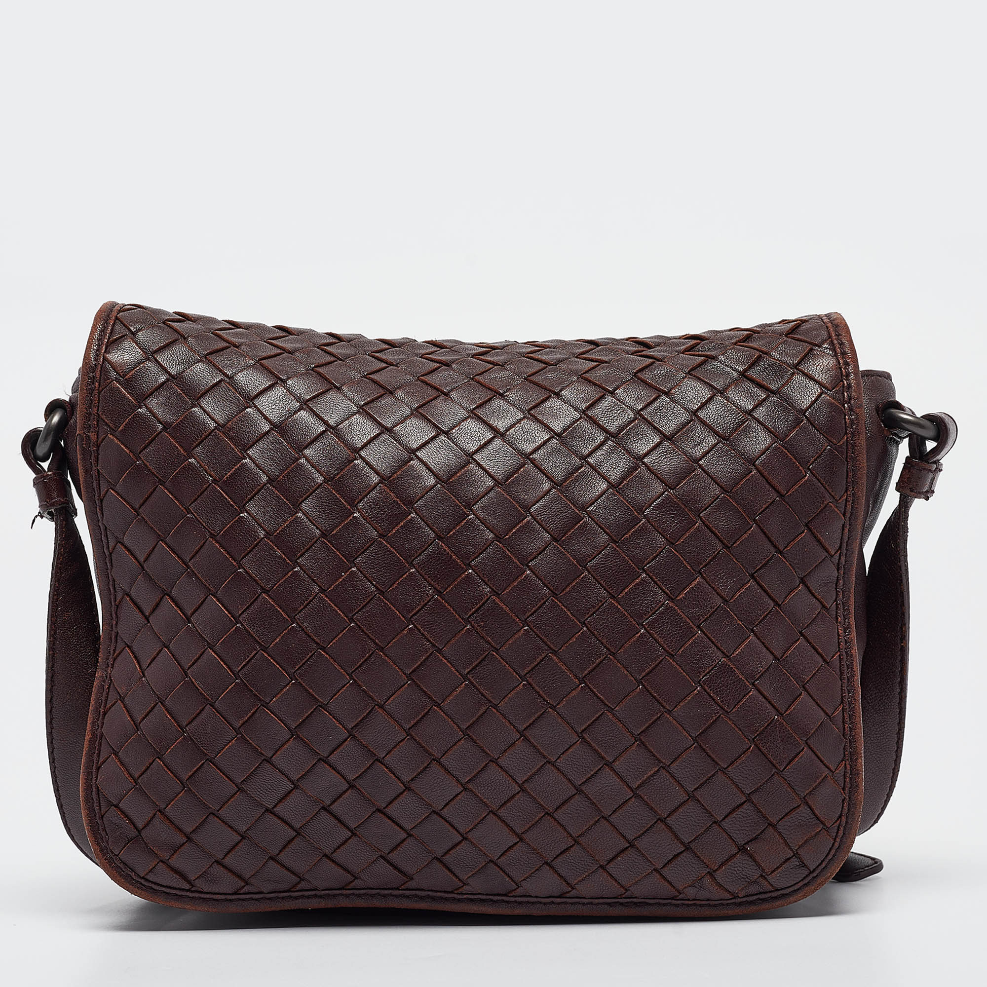 BOTTEGA VENETA Burgundy Intrecciato Leather Flap Crossbody Bag