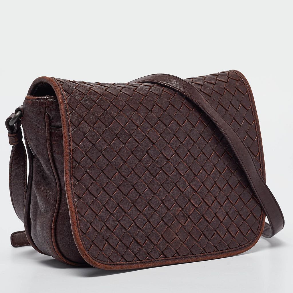 BOTTEGA VENETA Burgundy Intrecciato Leather Flap Crossbody Bag