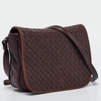 BOTTEGA VENETA Burgundy Intrecciato Leather Flap Crossbody Bag