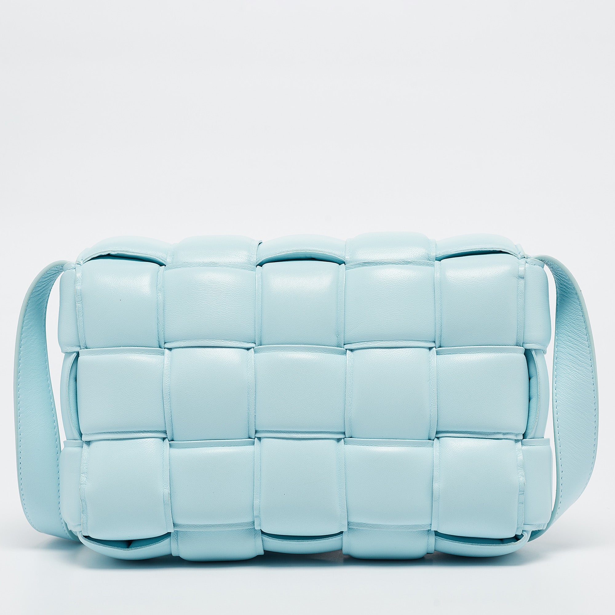 BOTTEGA VENETA Light Blue Padded Leather Cassette Shoulder Bag
