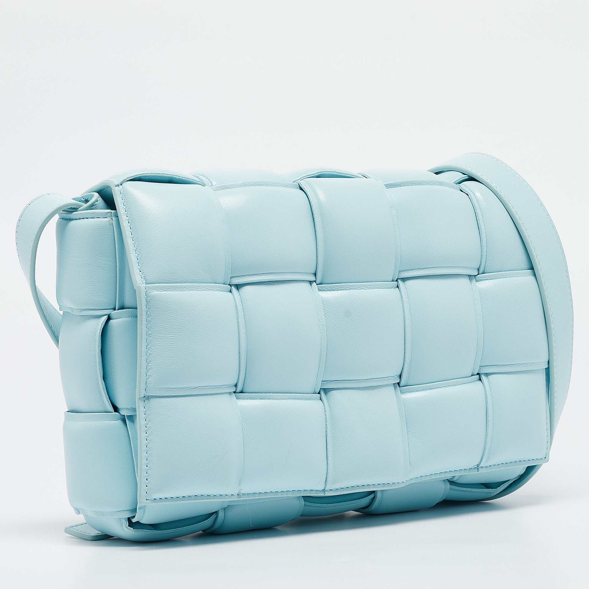 BOTTEGA VENETA Light Blue Padded Leather Cassette Shoulder Bag