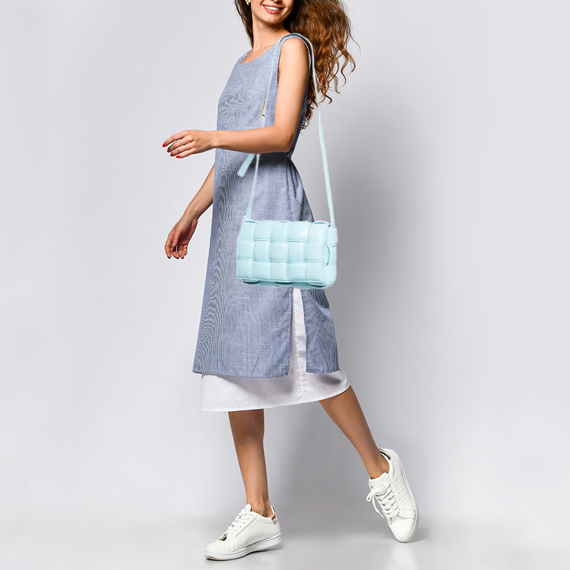 BOTTEGA VENETA Light Blue Padded Leather Cassette Shoulder Bag
