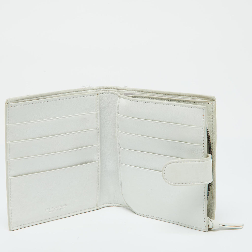 BOTTEGA VENETA Off White Intrecciato Leather Compact Wallet