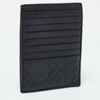 BOTTEGA VENETA Dark Blue Intrecciato Leather Zip Card Holder