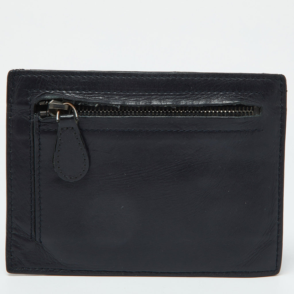 BOTTEGA VENETA Dark Blue Intrecciato Leather Zip Card Holder