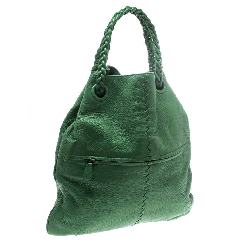 Bottega Veneta Green Leather Braided Handle Hobo