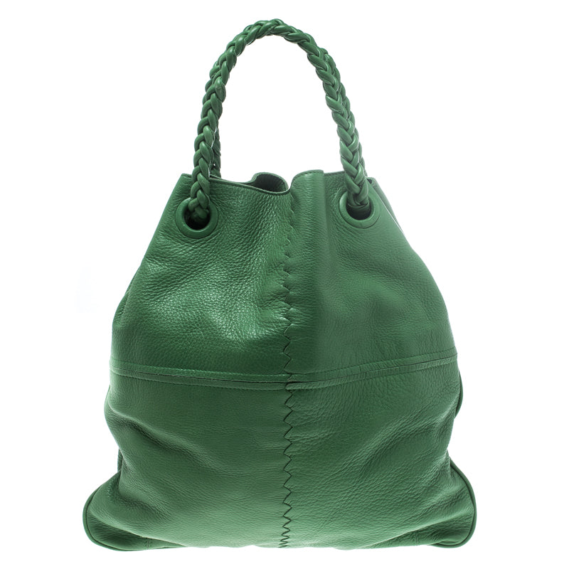 Bottega Veneta Green Leather Braided Handle Hobo