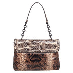 Bottega Veneta Brown Intrecciato Karung and Watersnake Detail Flap Shoulder Bag