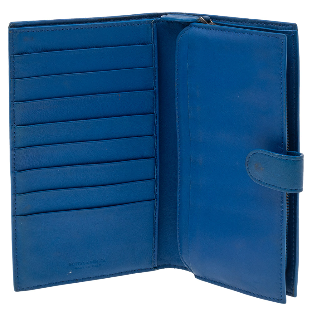 Bottega Veneta Blue Intrecciato Leather Continental Wallet