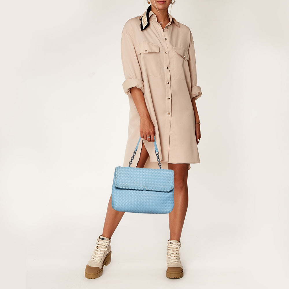 Bottega Veneta Light Blue Intrecciato Leather Medium Olimpia Shoulder Bag