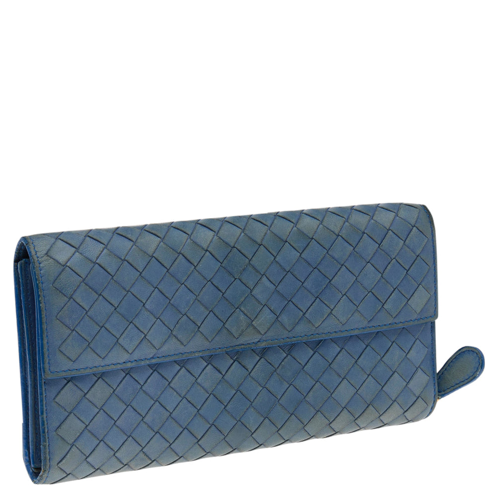 Bottega Veneta Blue Intrecciato Leather Continental Flap Wallet