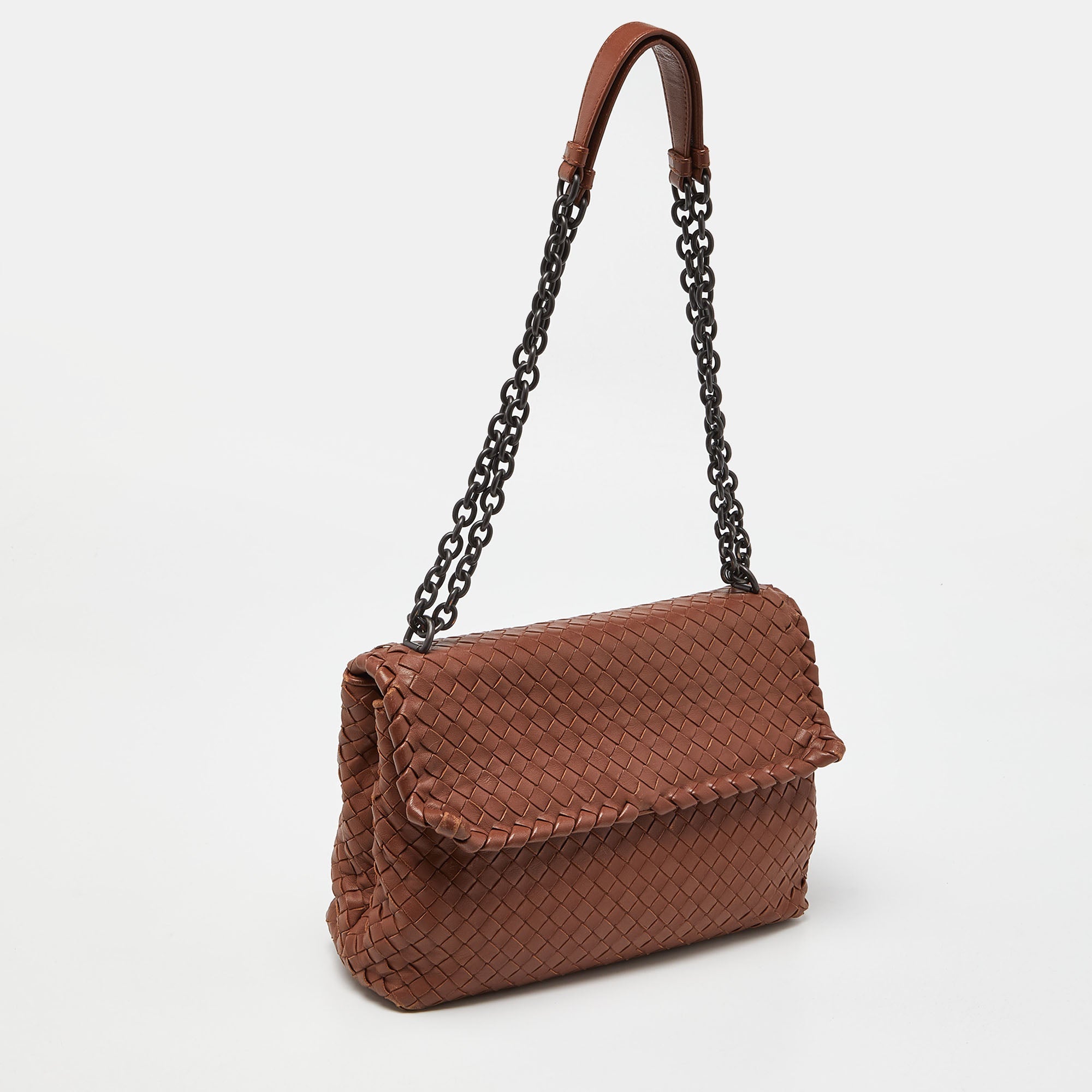 BOTTEGA VENETA Brown Intrecciato Leather Olimpia Shoulder Bag