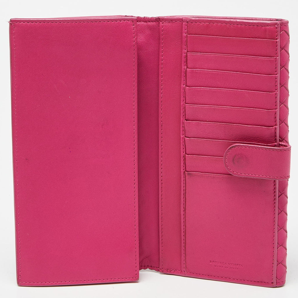 BOTTEGA VENETA Pink Intrecciato Leather Flap Continental Wallet