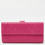BOTTEGA VENETA Pink Intrecciato Leather Flap Continental Wallet