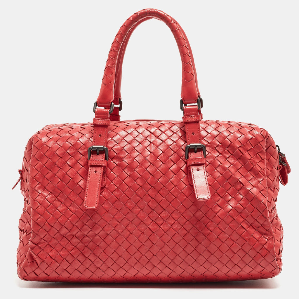 BOTTEGA VENETA Red Intrecciato Leather New Boston Bag