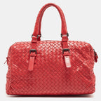 BOTTEGA VENETA Red Intrecciato Leather New Boston Bag