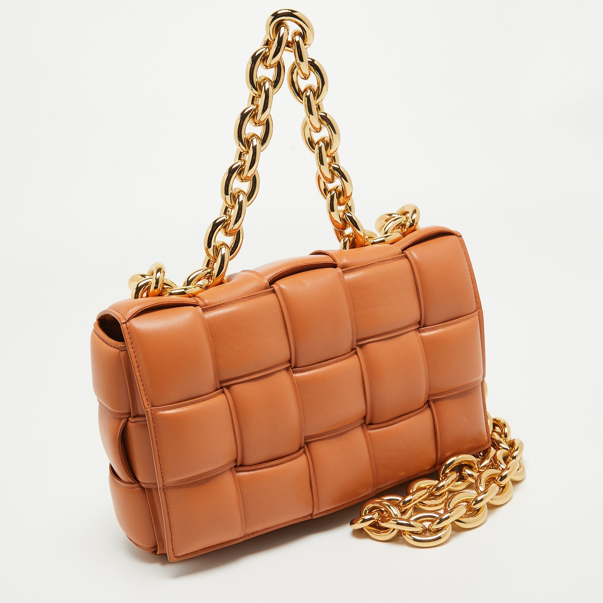 BOTTEGA VENETA Brown Padded Leather Chain Cassette Shoulder Bag